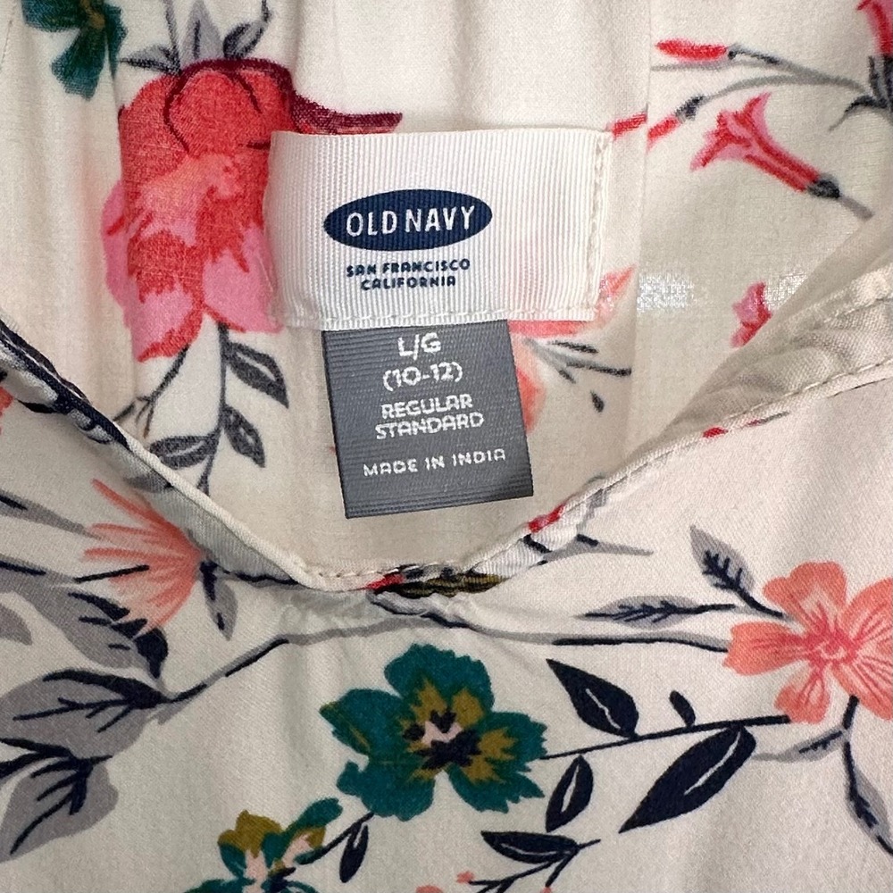 Old Navy Girls White Dress Large 10-12 Floral Bird Print High Low Summer Casual‎ - Picture 2 of 8